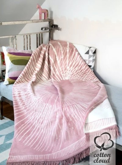 Koc bawełniany Cotton Cloud jasny róż paski 150x200