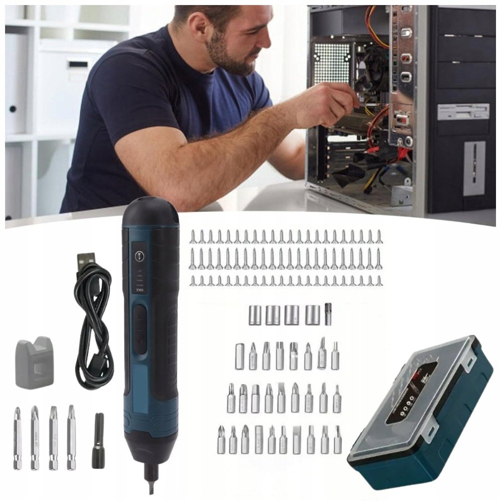 ŚRUBOKRĘT WKRĘTAK ELEKTRYCZNY BEZPRZEWODOWY ZESTAW WKRĘTAKÓW ETUI 105w1