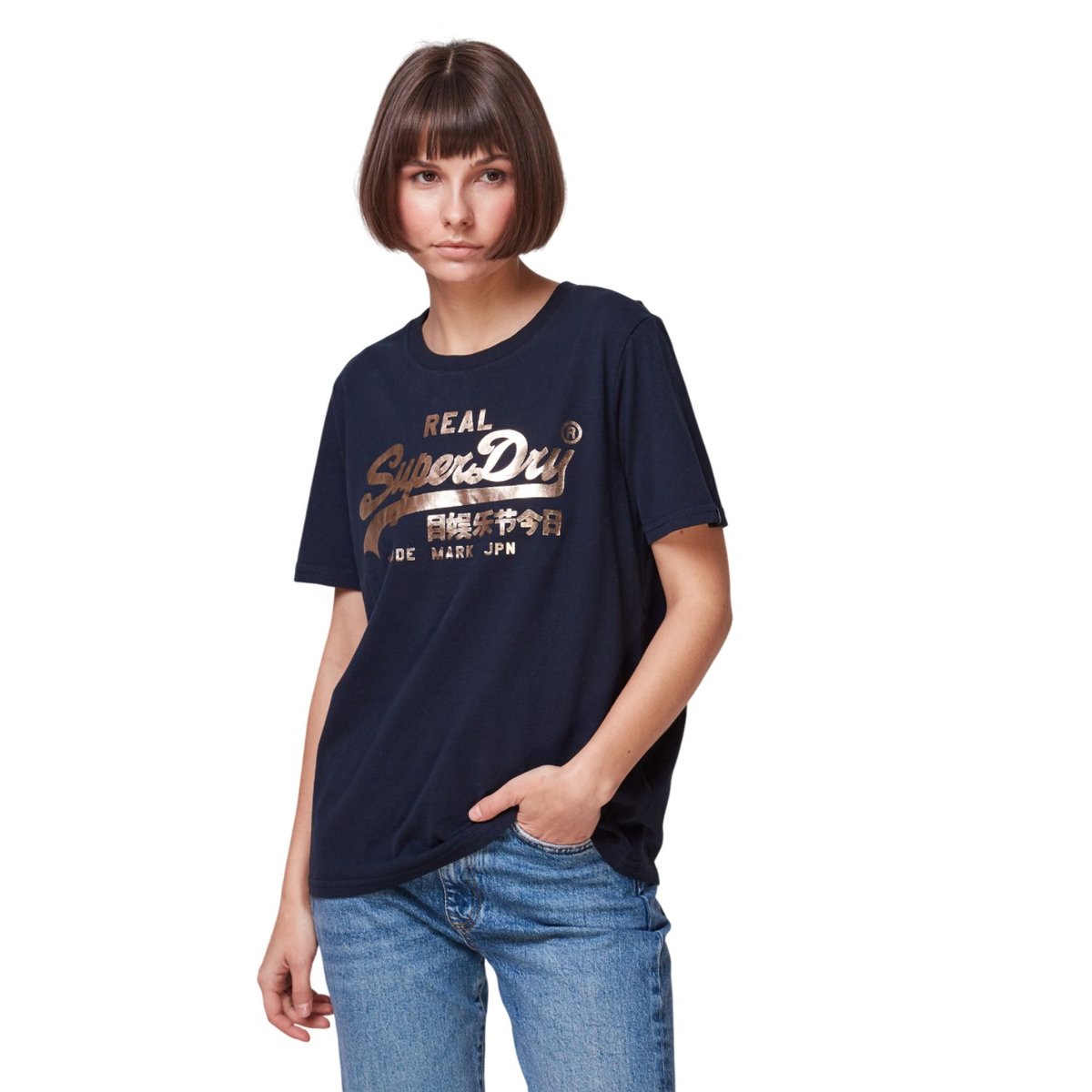 Koszulka damska Superdry Sparkle t-shirt granatowy z nadrukiem -S