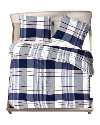 Komplet pościeli 100% bawełna premium krata granat-szary-biały