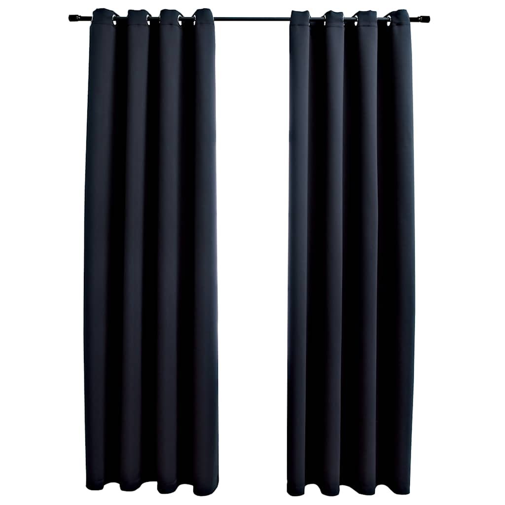 vidaXL Zasłony zaciemniające z kółkami 2 szt. Czarny 137x213 cm Tkanina