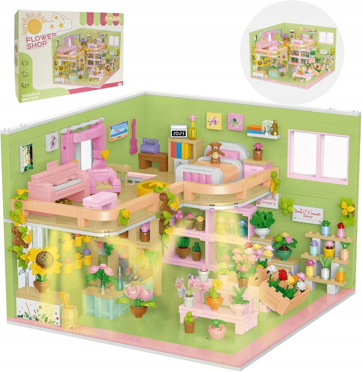 Klocki konstrukcyjne domek dla lalek mini 1224 elementów z oświetleniem LED