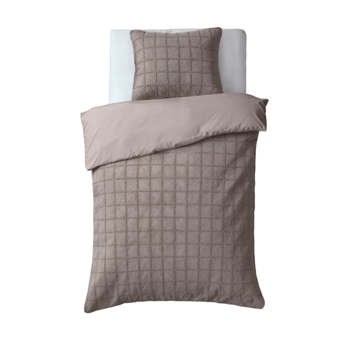 140x200/220 FAUX FUR CHECK brąz 140x200/220 kpl pościeli