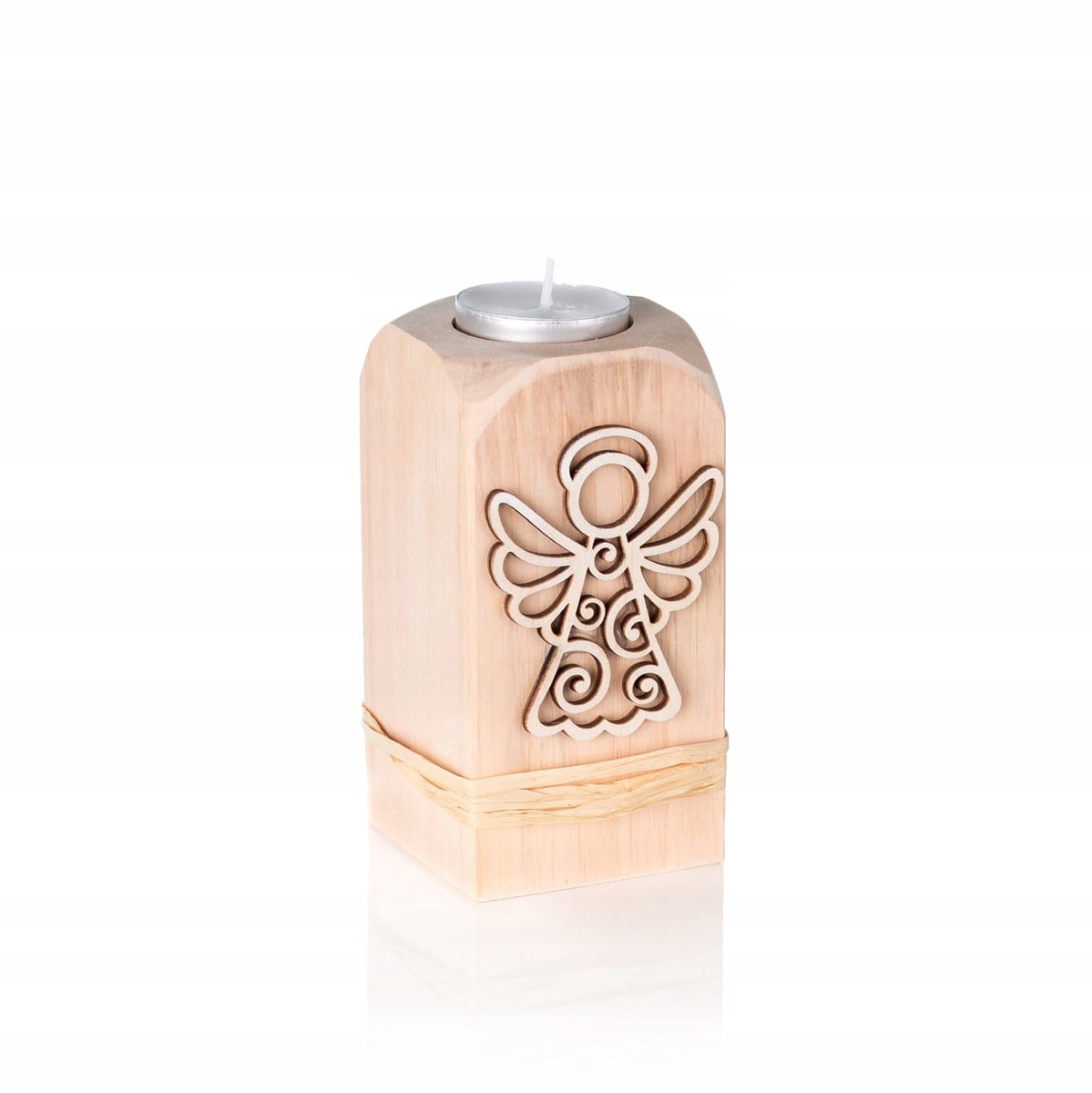 Drewniany świecznik z aniołem 12 cm Na tealight Prezent religijny