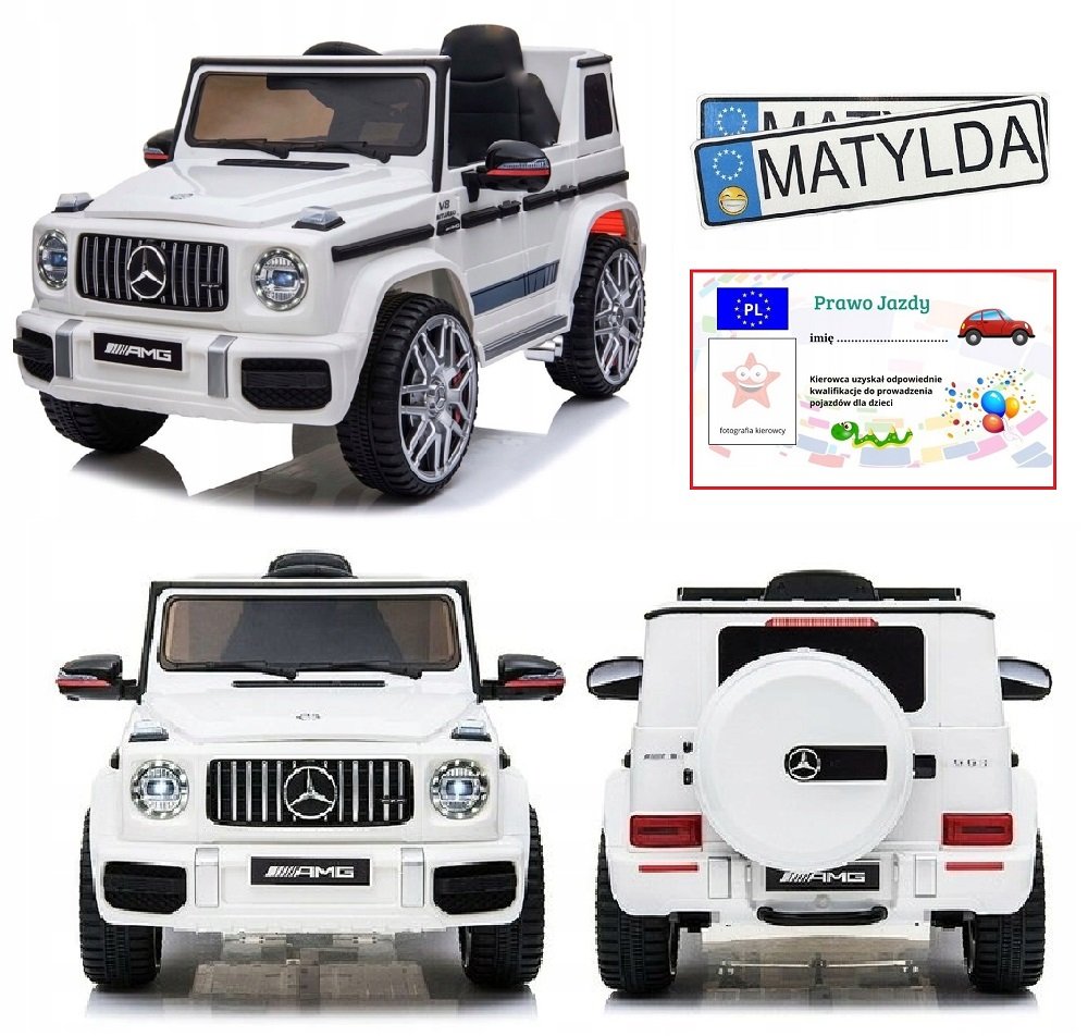 AUTO SAMOCHÓD NA AKUMULATOR MERCEDES G63 AMG SKÓRA PRAWO JAZDY TABLICE