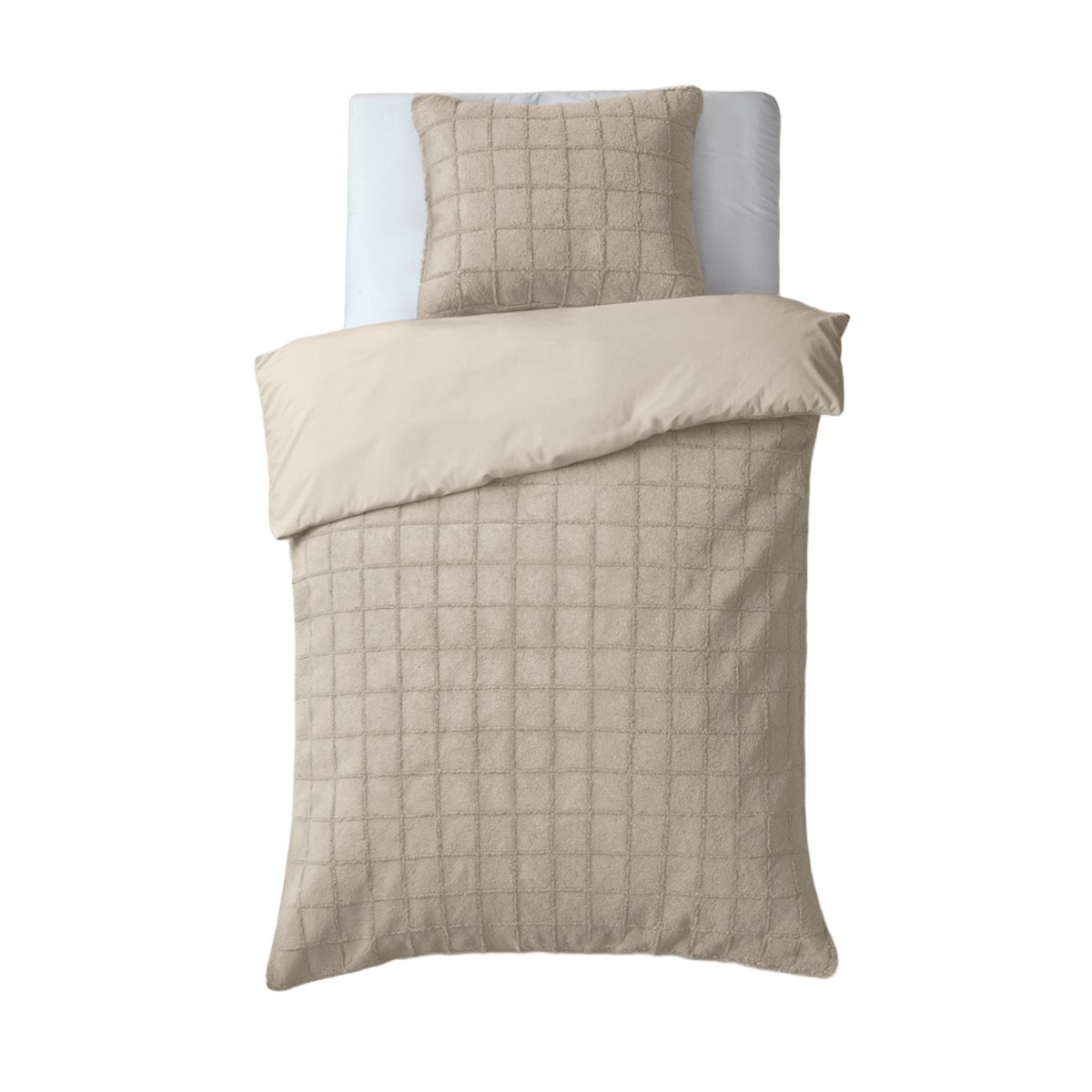 140x200/220 FAUX FUR CHECK beż 140x200/220 kpl pościeli