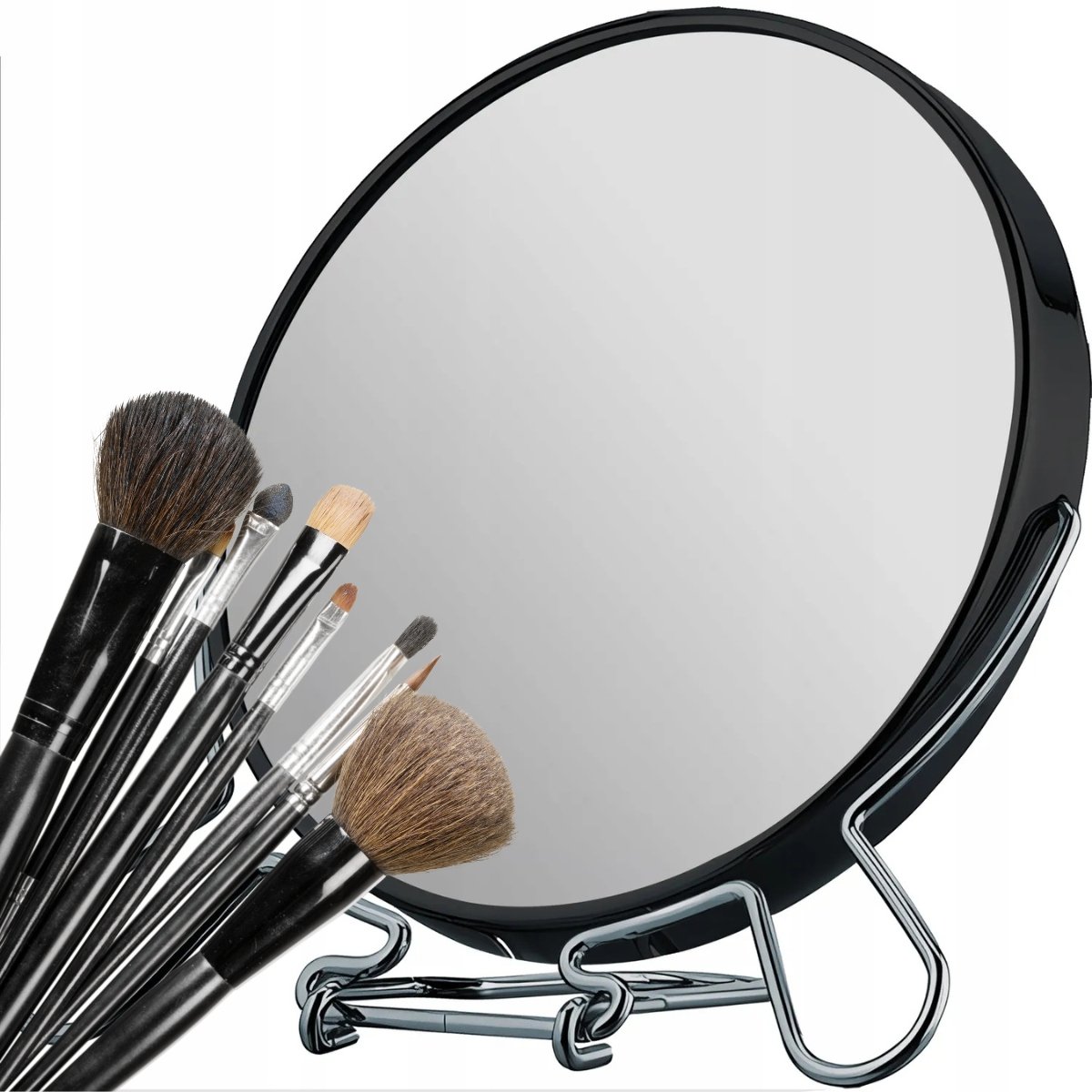 LUSTERKO DO MAKIJAŻU KOSMETYCZNE LUSTRO STOJĄCE MAKEUP OKRĄGŁE CZARNE