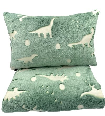 130 x 155 Komplet Kocyk Poduszka Dinozaury świecący w ciemności