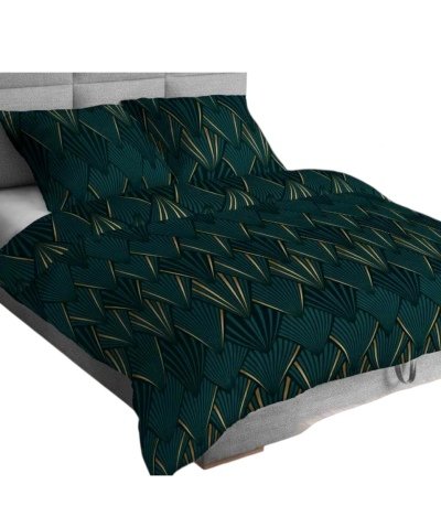Komplet pościeli satyna lux 100% bawełna wzór paski geometria na zieleni
