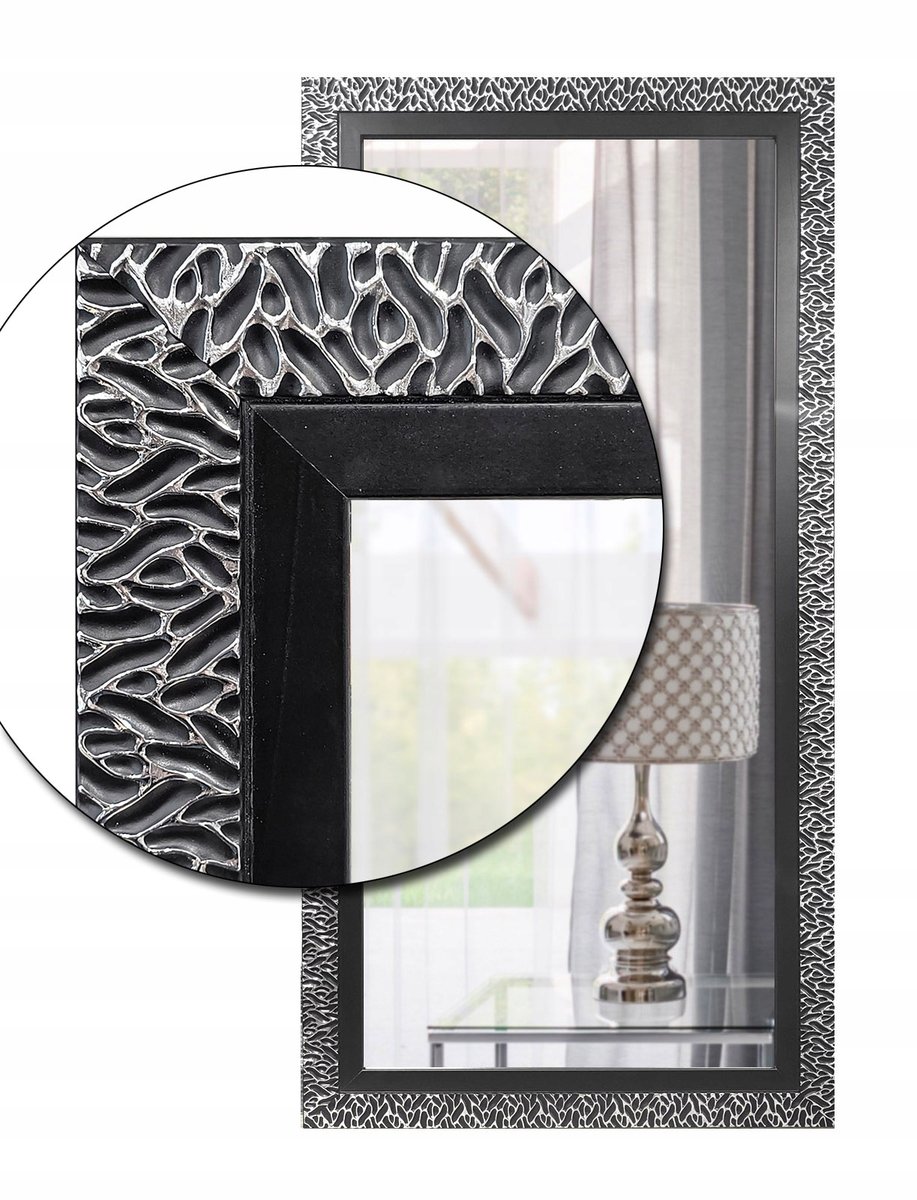 Ekskluzywne lustro w STYLOWEJ czarnej srebrnej drewnianej ramie 70x50 z26