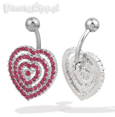 kolczyk do pępka SERCE różne kolory oczka CZERWONY [HB1]-dł. pręta 10mm