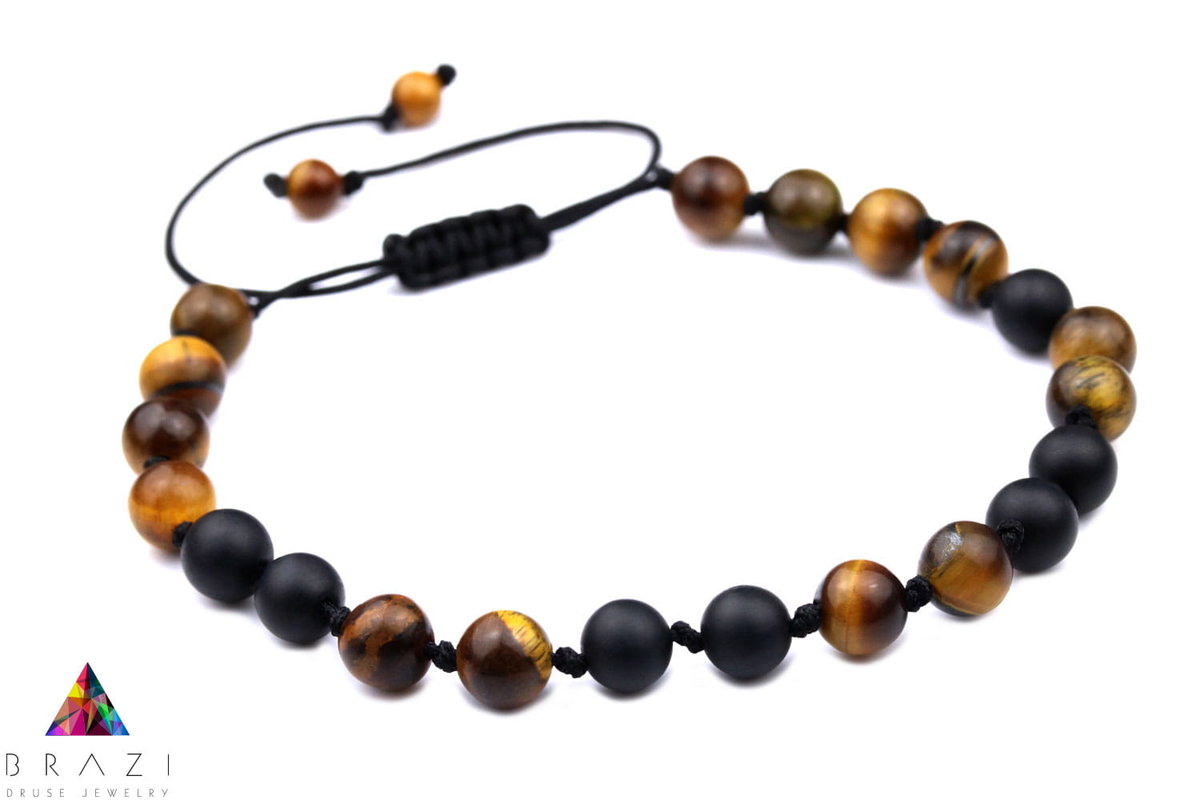 Bransoletka Męska Tygrysie Oko I Turmalin Makrama