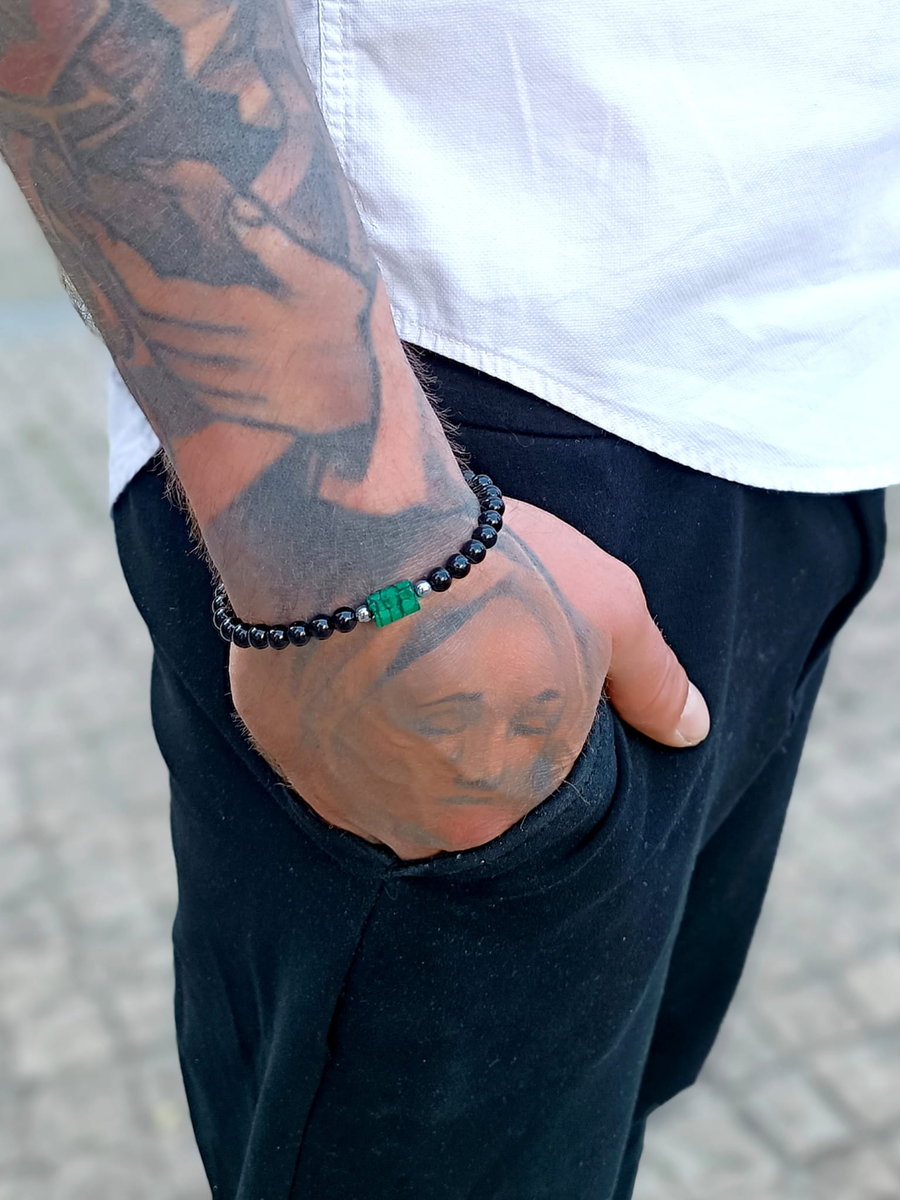 Bransoletka Męska Malachit I Turmalin