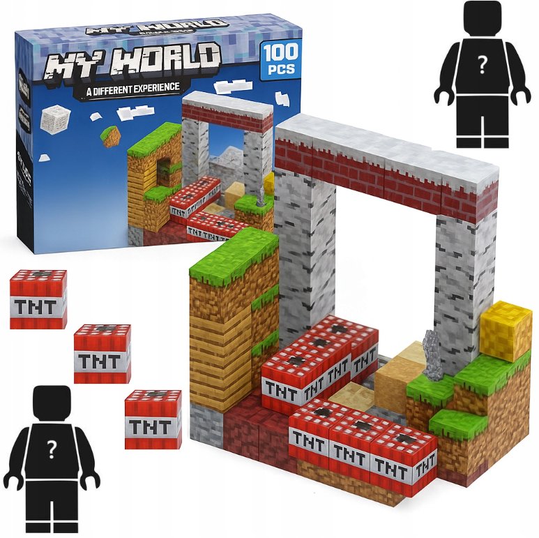 KLOCKI MAGNETYCZNE SZEŚCIANY BLOKI KLOCKI PIKSELE MINECRAFT ZESTAW XXL 100 KLOCKÓW + 2 LUDZIKI