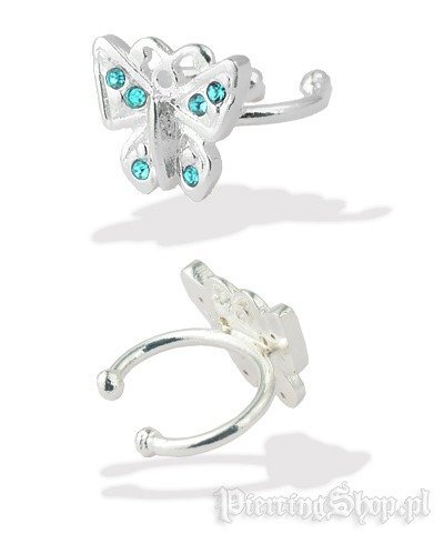 nausznica srebrna MOTYLEK 2szt. różne kolory oczek AQUA [EC1-11]