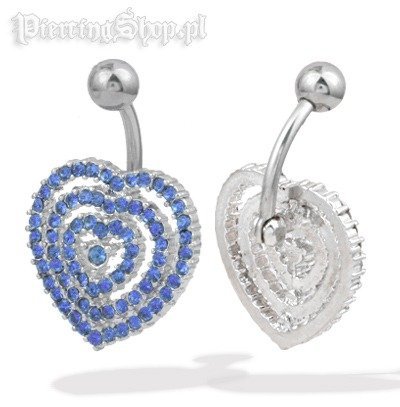 kolczyk do pępka SERCE różne kolory oczka NIEBIESKI [HB1]-dł. pręta 10mm