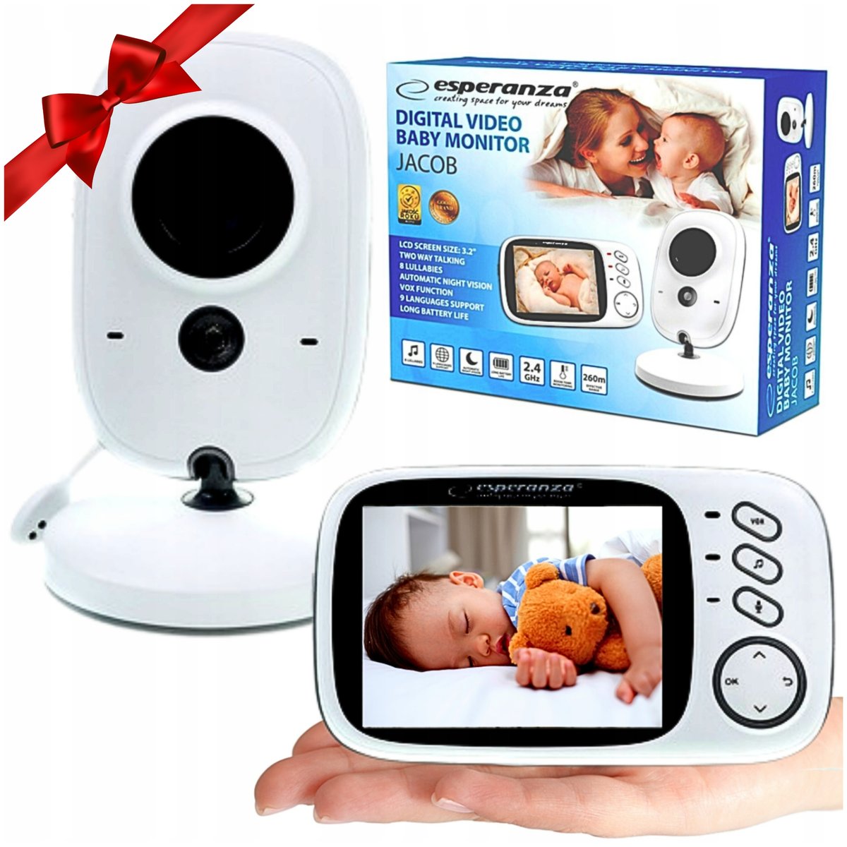 NIANIA ELEKTRYCZNA LCD MONITOR ODDECHU TRYB NOCNY KAMERA Z MIKROFONEM