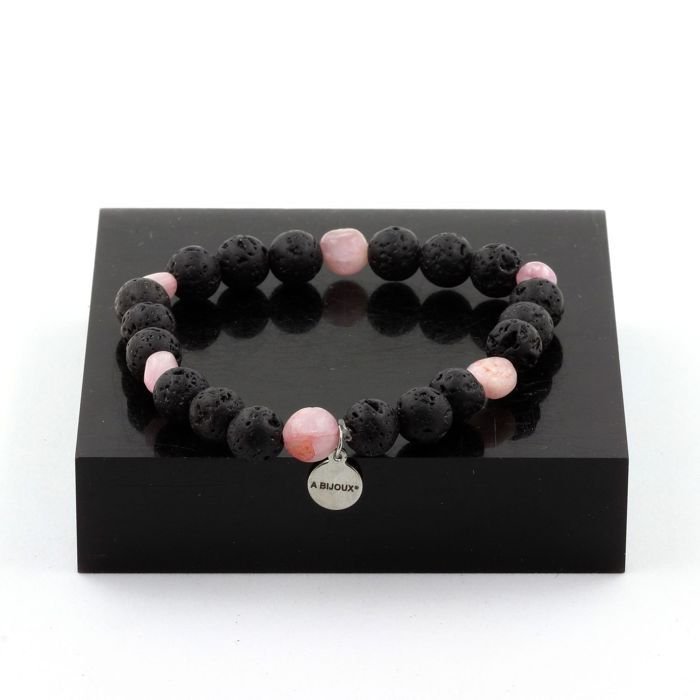 Bransoletka - A Bijoux - Kunzyt z Brazylii - Perły lawy - 8 mm - 19-20 cm