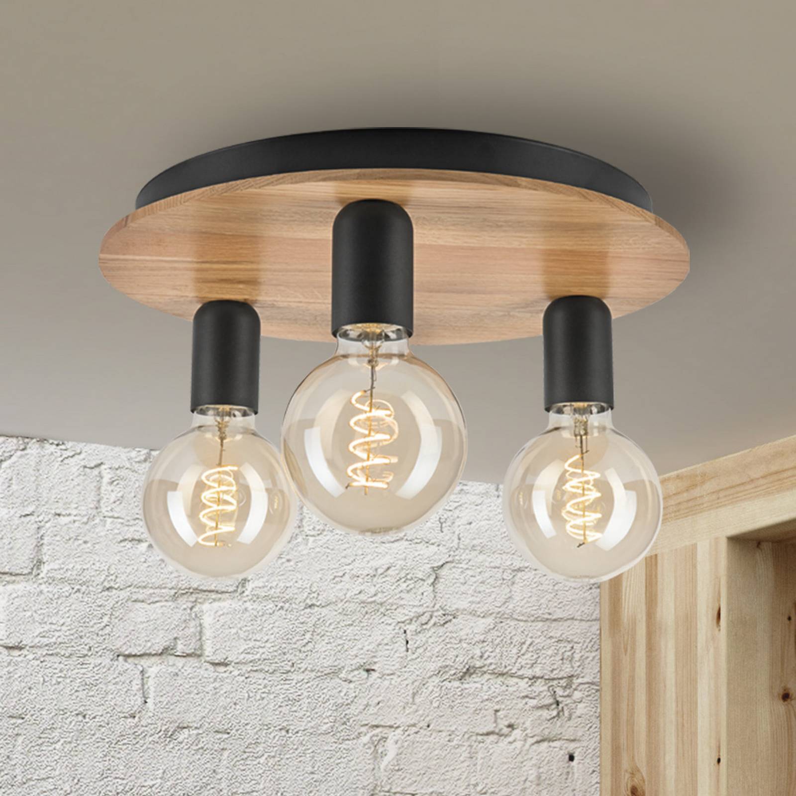 Lampa sufitowa Dusty Lamkur Lighting, możliwość ściemniania, jasne drewno, salon / jadalnia, drewno, nowoczesny