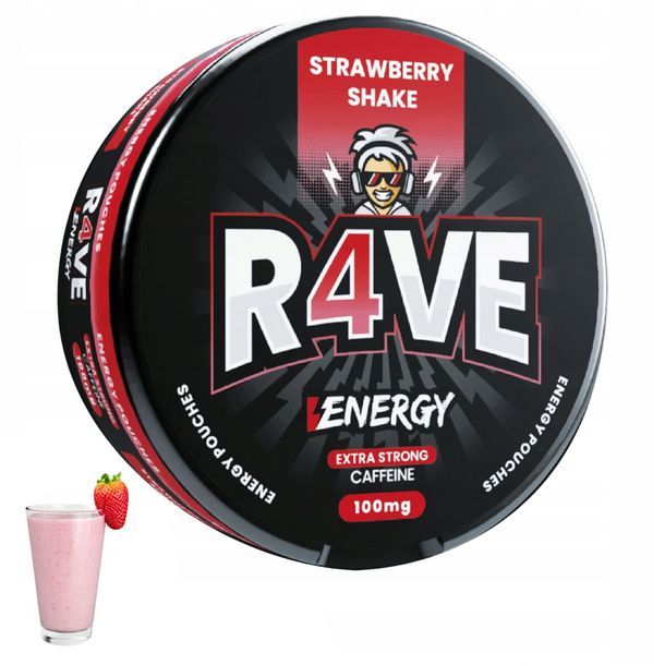STRAWBERRY SHAKE/TRUSKAWKA Woreczki Energetyczne R4VE Snusy z Kofeina 100mg
