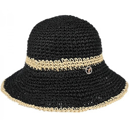 Kapelusz damski pleciony miękki do walizki ażurkowy KAP-PA-14 czarny z beżem