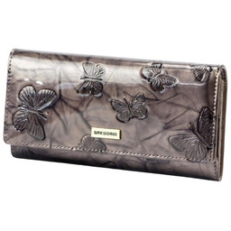 Portfel Damski Skórzany GREGORIO Długi Max Z Klamrą Lakierowany BTS-100 SZARY RFID 18,5 x 9,5 x 3,5 [cm]