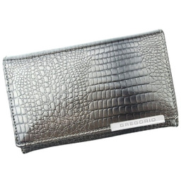 Portfel Damski Skórzany GREGORIO Duży Z Suwakiem Lakierowany RFID GF-112 SZARY 15 x 10 x 4 [cm]