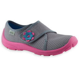 Kapcie z kwiatkiem do szkoły na rzep dla dziewczynki Befado 974Y528 Danny