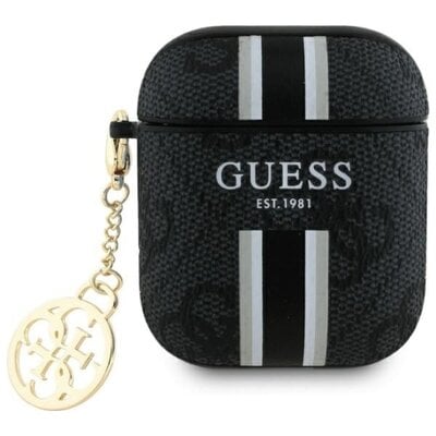 Etui na słuchawki GUESS 4G Printed Stripes Charm do Apple AirPods 1/2 Czarny