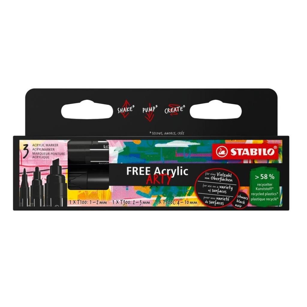 Marker Free Acrylic 3szt czarny Stabilo