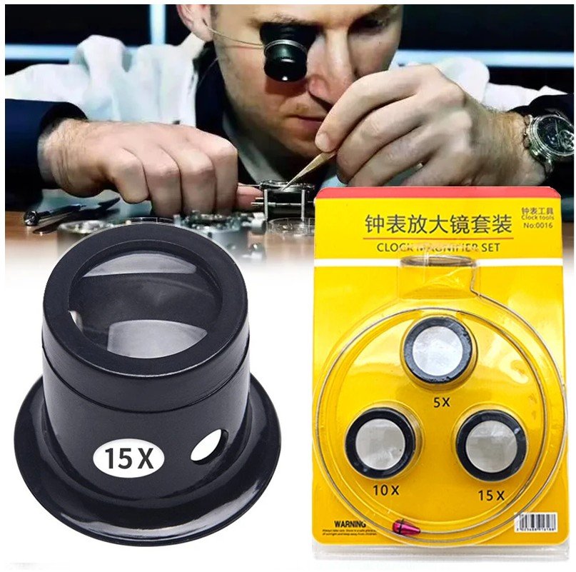 Komplet 3 lup zegarmistrzowskich 5x 10x 15x Lupy zegarmistrzowskie lupa zegarmistrzowska z