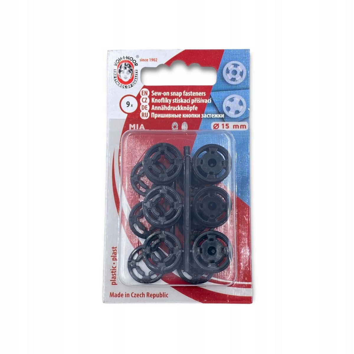 Zatrzaski plastikowe 15mm czarne - zestaw