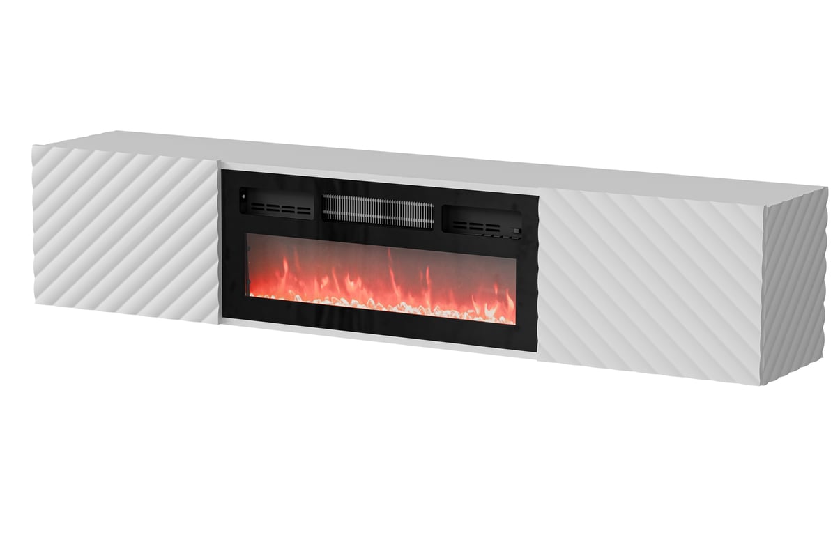 Cama Szafka RTV LARA 183x35x37 biały mat + czarny kominek