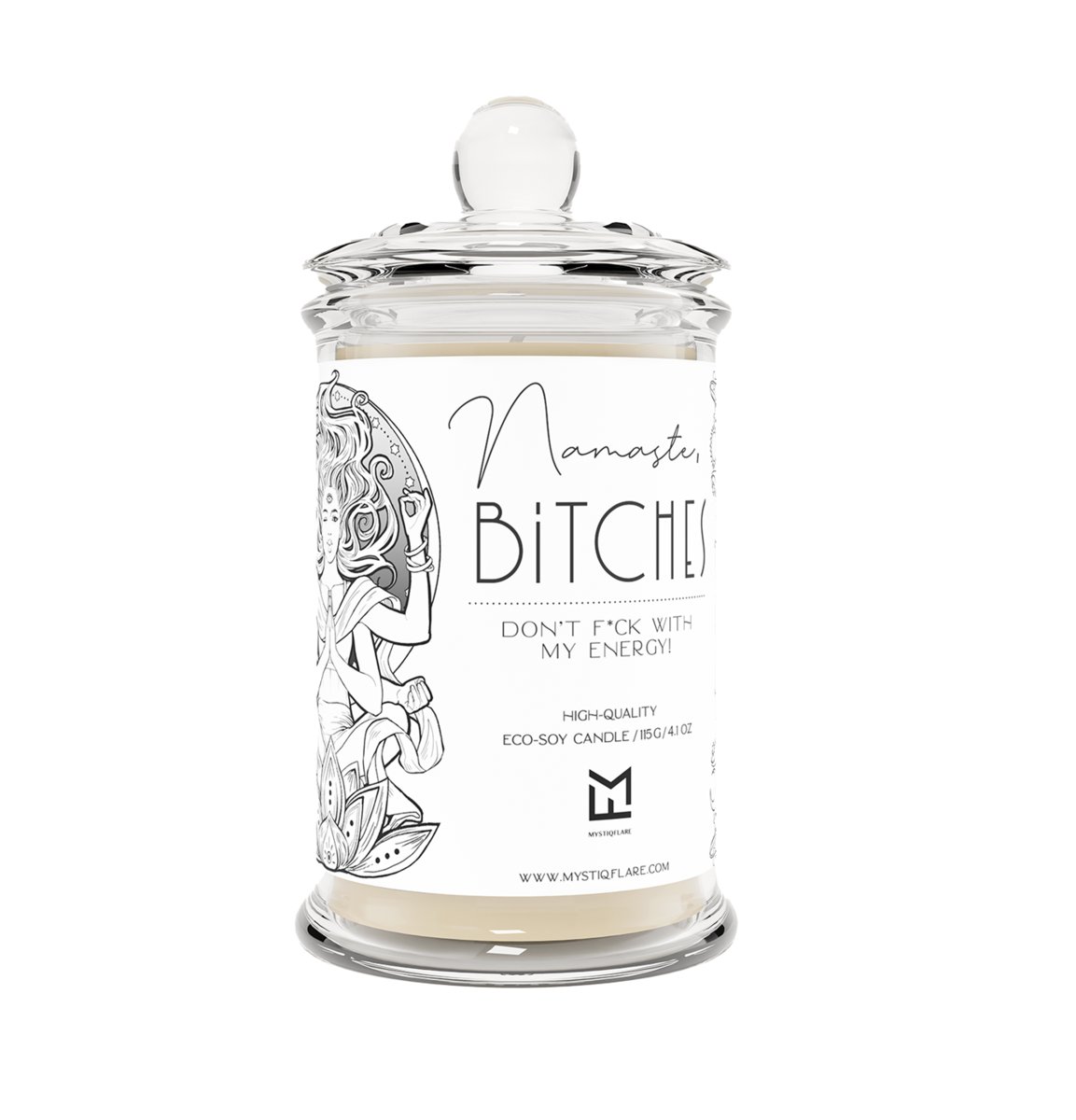 Mystiq Flare – NAMASTE BITCHES – Don’t F*ck With My Energy Naturalna świeca sojowa z ilustracją secesyjną