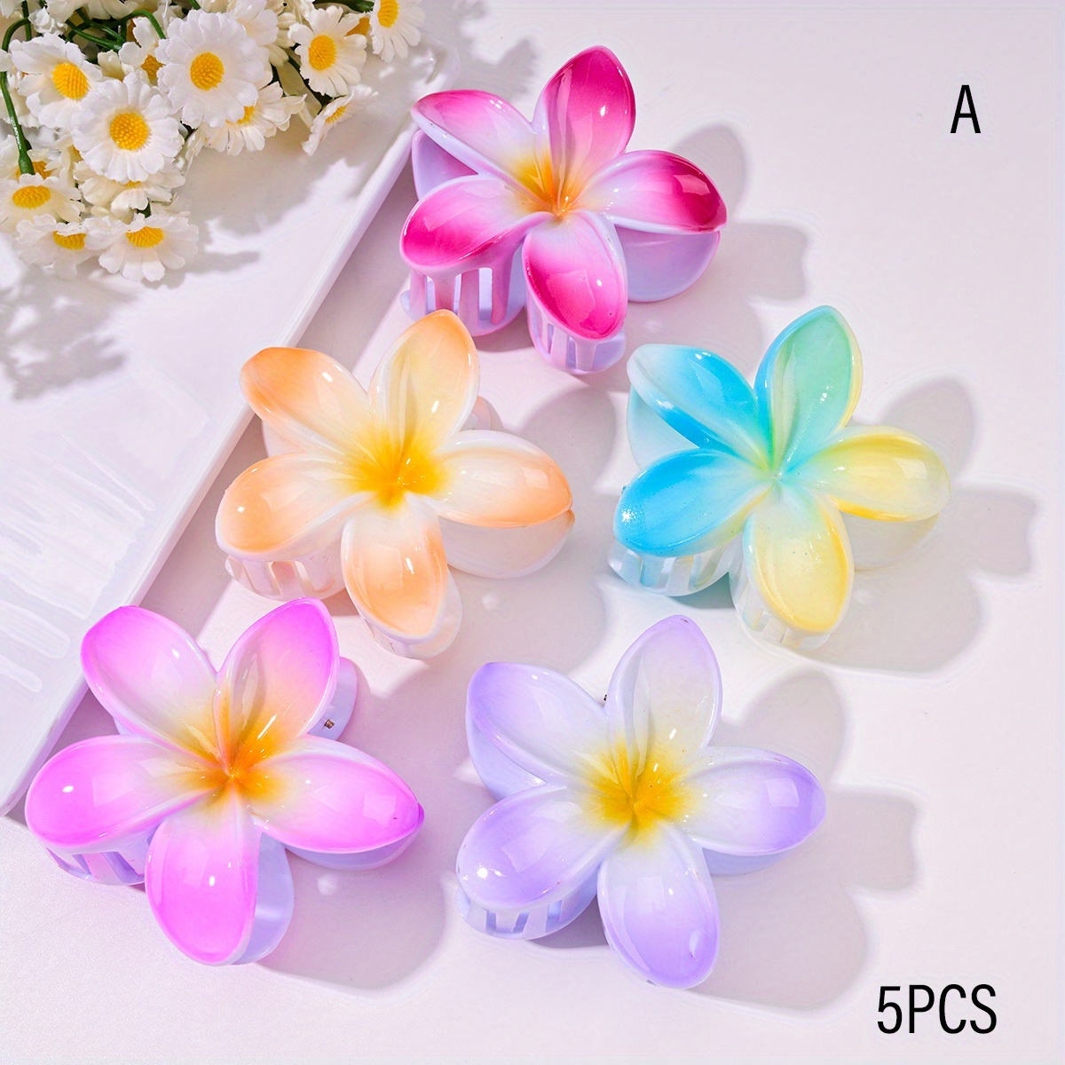 TEMU 5szt. Kolorowe Spinki do Włosów z Motywem Kwiatowym, Duże Zaciski Orchidea dla Kobiet - Akcesoria do Updo, Pół-Up Fryzury na Wakacje i Codzień,