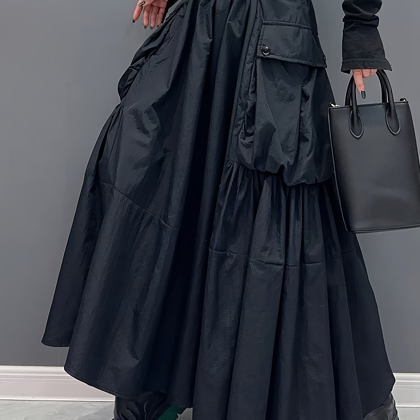 TEMU Spódnica w Stylu Vintage z Dużymi Kieszeniami i Falbanką na Dołku - Modna Letnia Spódnica Damska, Możliwość Prania w Pralce, Nieelastyczny