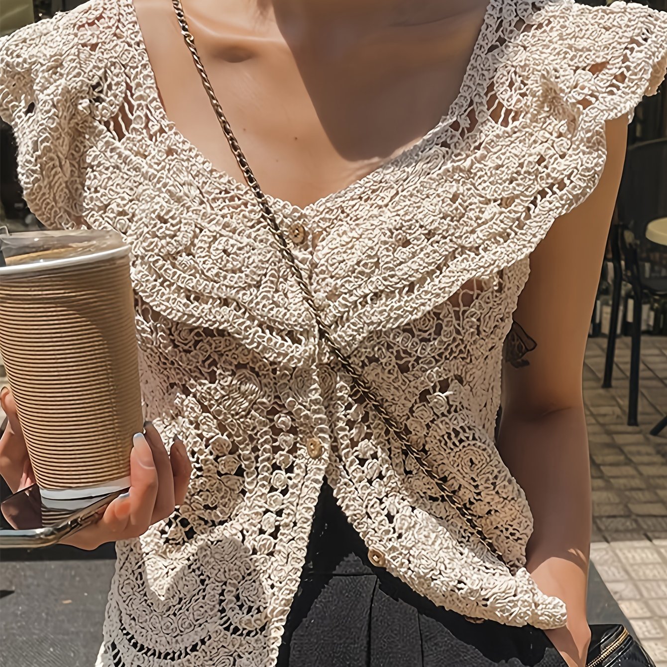 TEMU Jednolita Kolorowa Bluzka Z Guzikami Z Przodu, Boho Z Krótkim Rękawem I Wyciętymi Kardiganami Na Wiosnę I , Odzież Damska