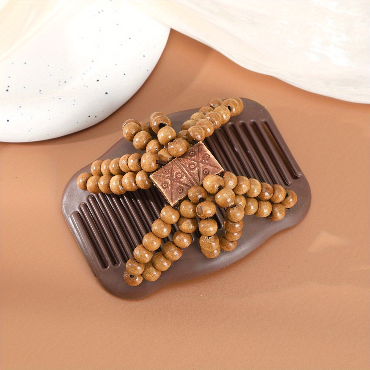 TEMU Elegancki Dwurzędowy Grzebień do Włosów z Koralikami w Kształcie Kwiatu - Magiczna Spinka do Stylizacji dla Kobiet, Francuski Design, Bez