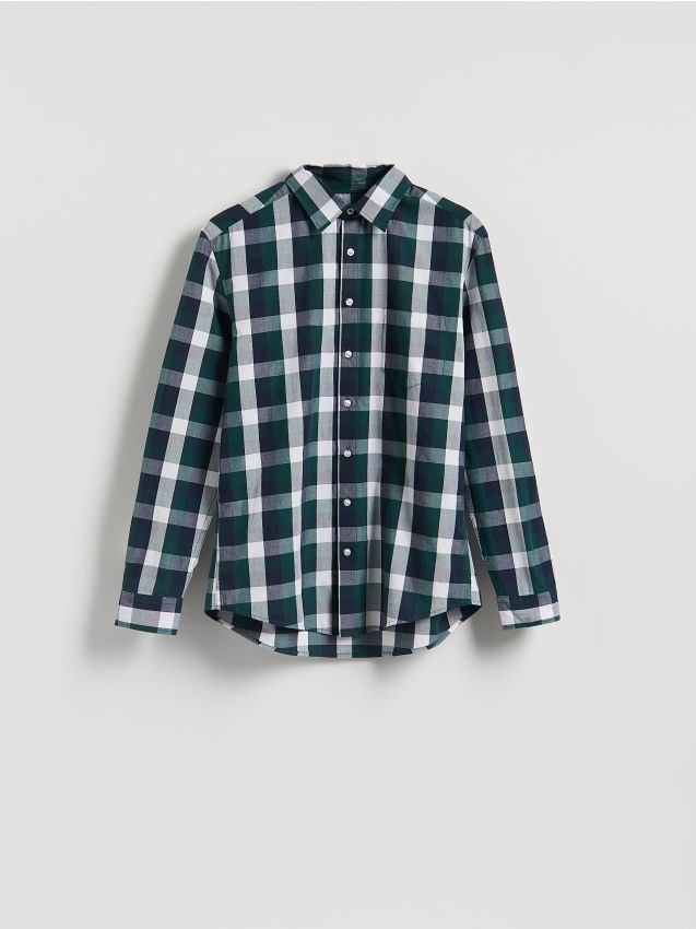 Reserved - Koszula regular fit w kratę - ciemnozielony