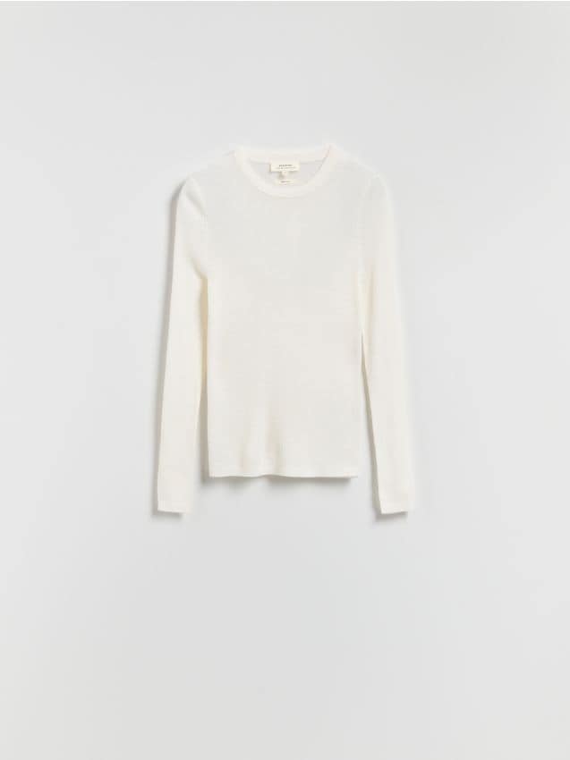 Reserved - Bluzka z wełny merino - złamana biel