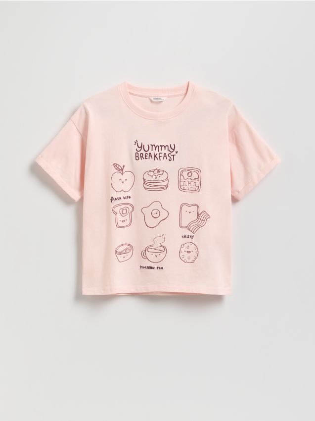 Reserved - T-shirt z haftem - pastelowy róż