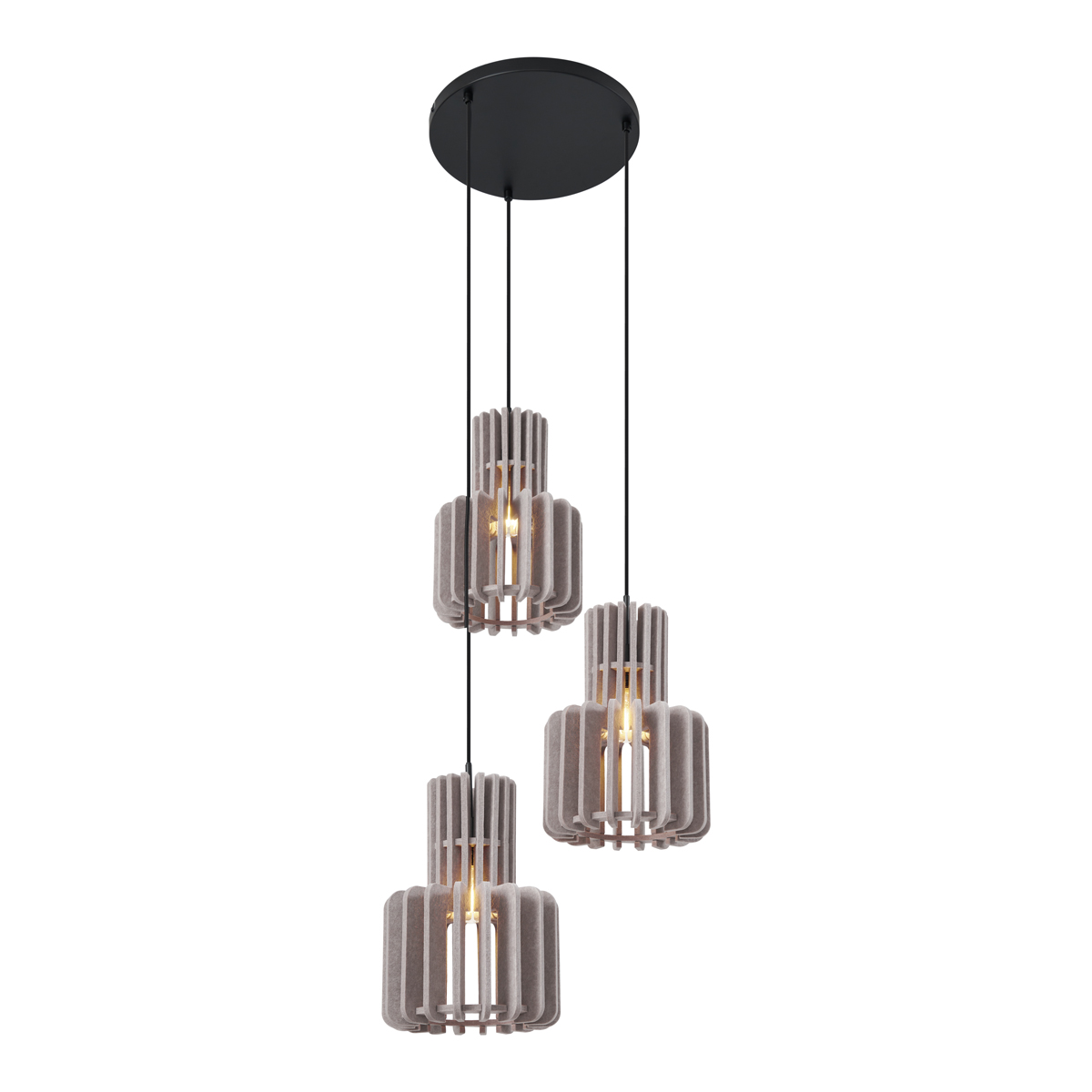 QAZQA Retro Lampa Wisząca Czarna z Taupe 3-punktowa - Felt