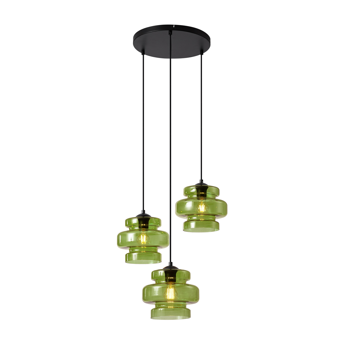 QAZQA Retro Lampa Wisząca Czarna z Zielonym Szkłem 3-punktowa - Denise