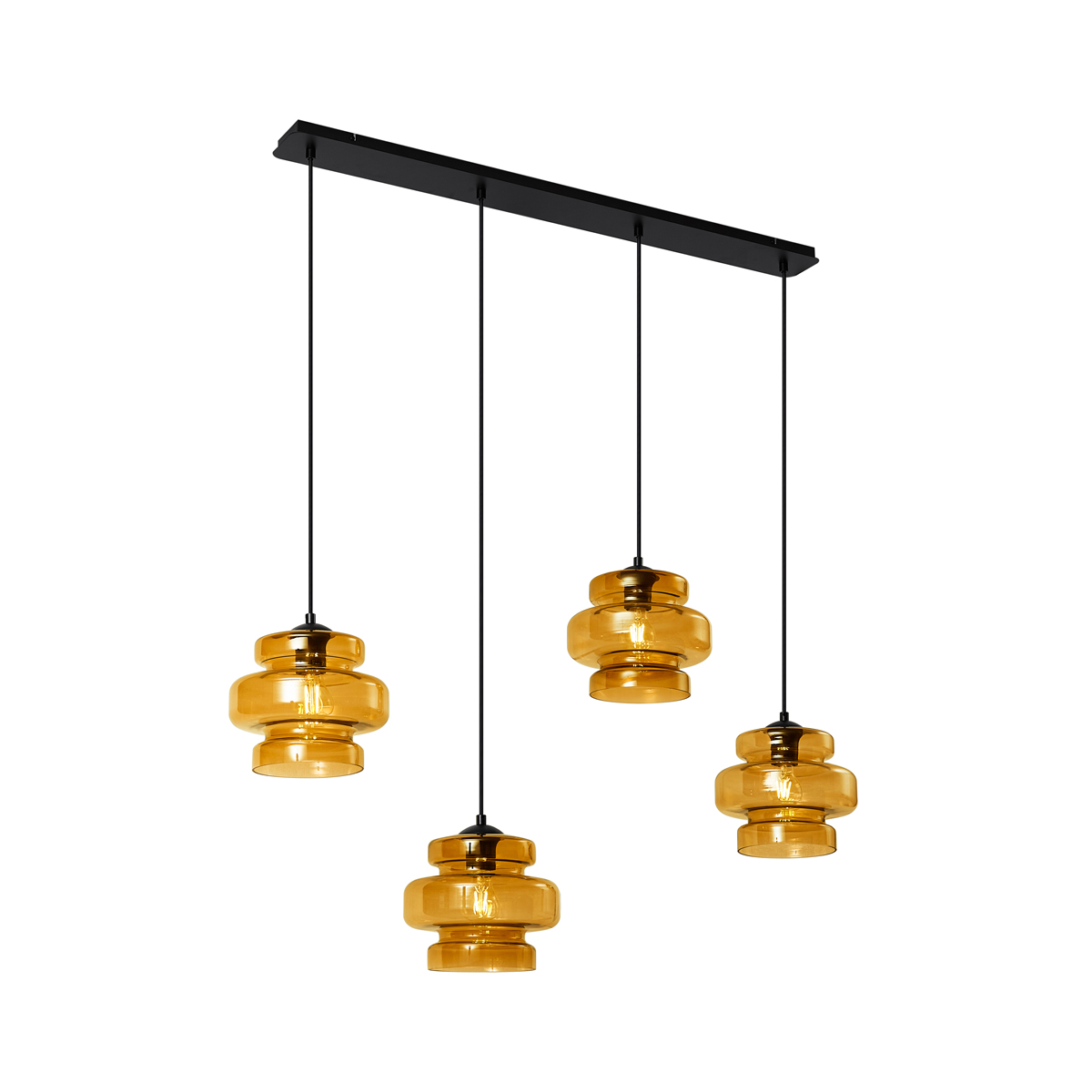 QAZQA Retro Lampa Wisząca Czarna z Pomarańczowym Szkłem 4-punktowa - Denise