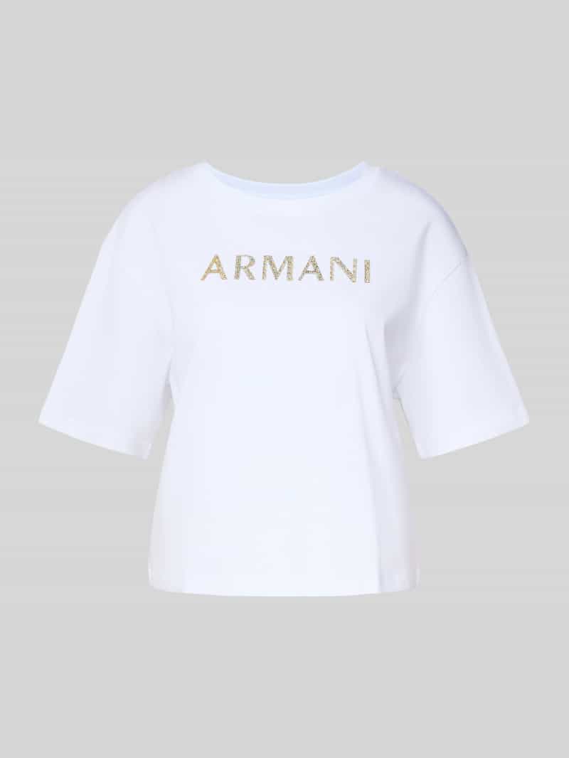T-shirt o pudełkowym kroju z obszyciem kamieniami stras