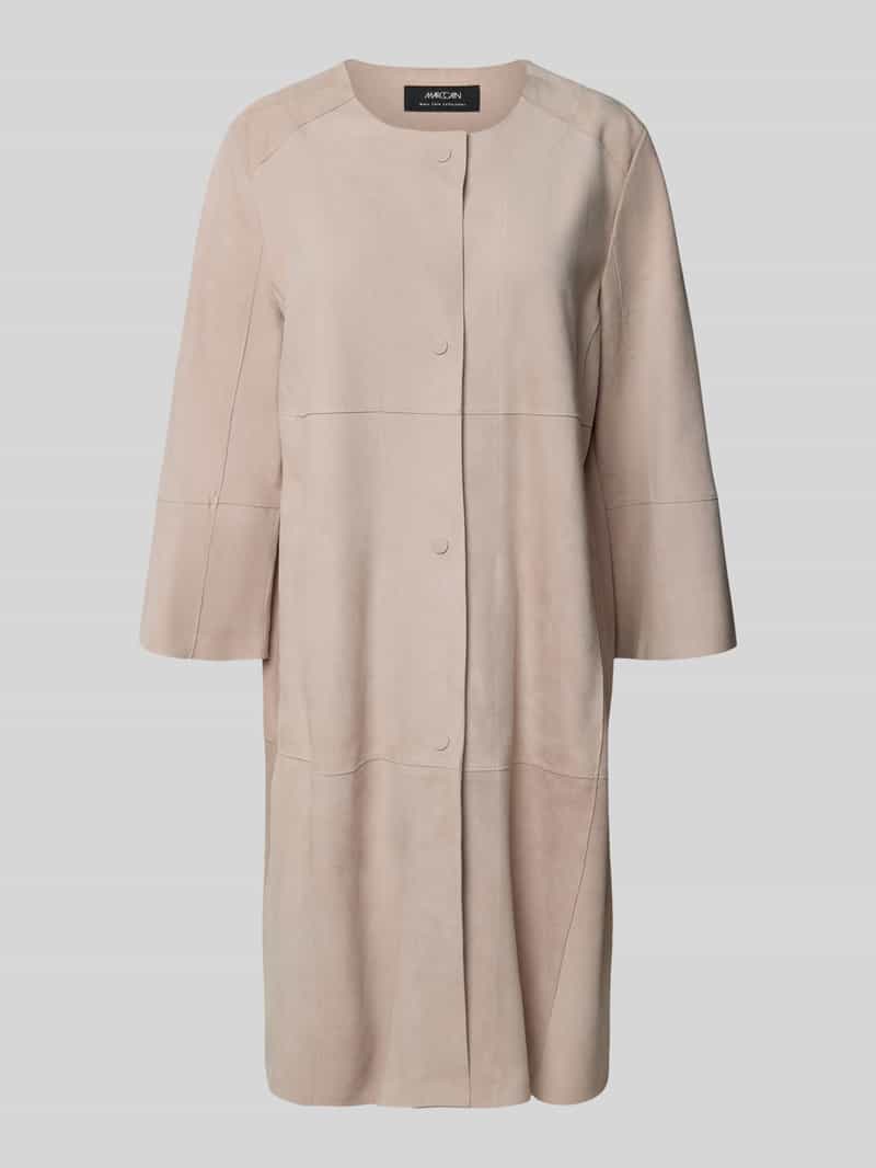 Płaszcz skórzany z okrągłym dekoltem i listwą guzikową