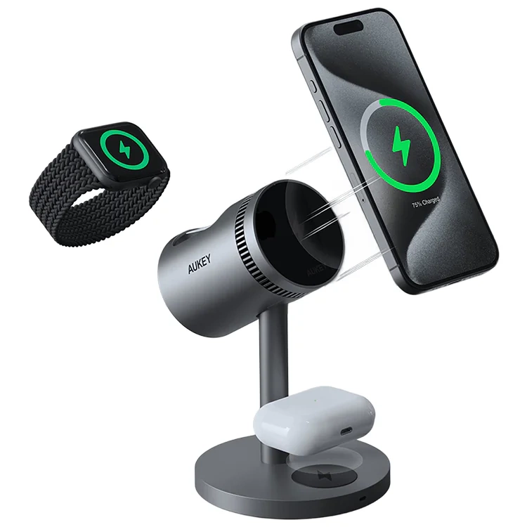 AUKEY magnetyczna ładowarka 3w1 z chłodzeniem MagFusion 3in1 PRO