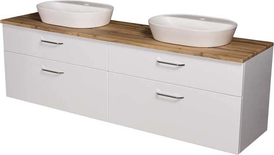 Szafka łazienkowa wisząca z dwiema umywalkami nablatowymi 200 cm SETTO MODULO kolor biały połysk