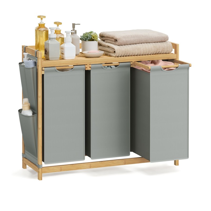 Bambusowy kosz na pranie komory szary 3 x 50L