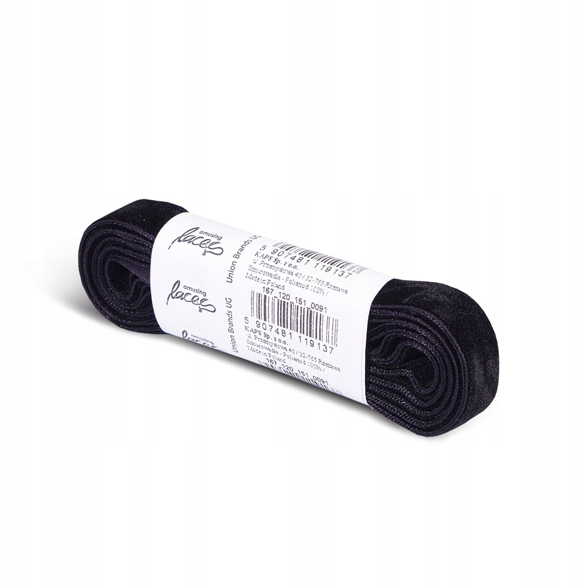 Aksamitne, czarne, płaskie sznurówki do butów, 120 cm, Kaps